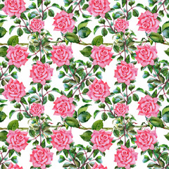 Beautiful Watercolor Summer Garden Blooming Flowers Seamless Pattern.