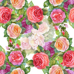 Beautiful Watercolor Summer Garden Blooming Flowers Seamless Pattern.