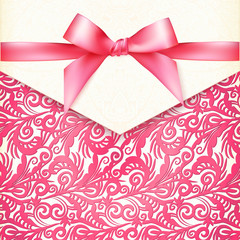 Vintage wedding card template with pink bow