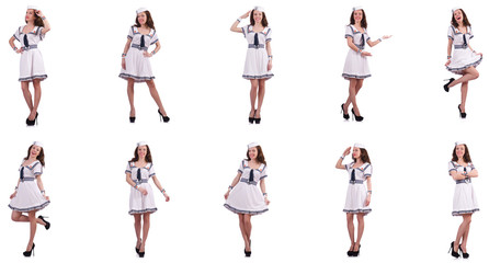 Collage of woman sailor isolated on white