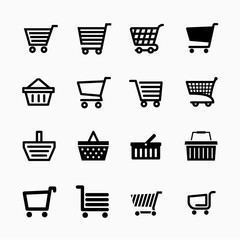 Shopping cart icons set, Add to cart website symbols, user interface pictograms for webdesign or application design,, vector illustration
