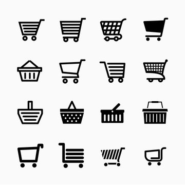 Shopping cart icons set, Add to cart website symbols, user interface pictograms for webdesign or application design,, vector illustration