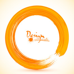 Orange paintbrush circle vector frame