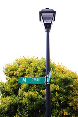 Alphabet Letter M Street Name on Lamp Post