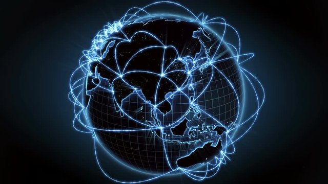 Global Network - Computers and International Communication. Internet and Business concept. Seamless loop. Blue version. 4K