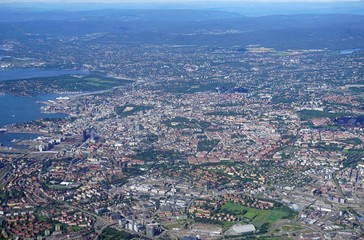 Fototapeta na wymiar Aerial view of the Oslo area in Norway