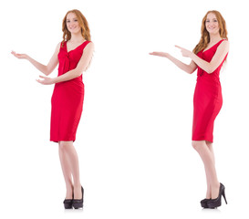 Pretty young girl in red dress isolated on white