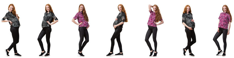 Pregnant woman in composite image isolated on white
