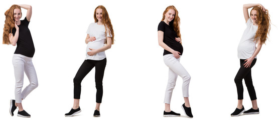 Pregnant woman in composite image isolated on white