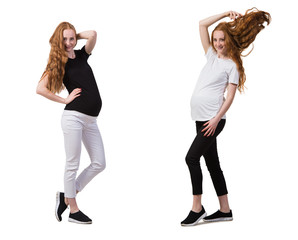 Pregnant woman in composite image isolated on white