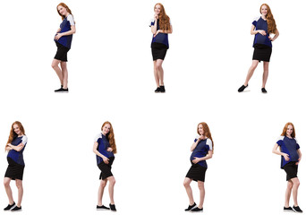 Pregnant woman in composite image isolated on white