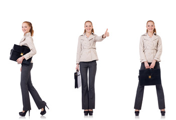 Obraz premium Businesswoman with briefcase isolated on white