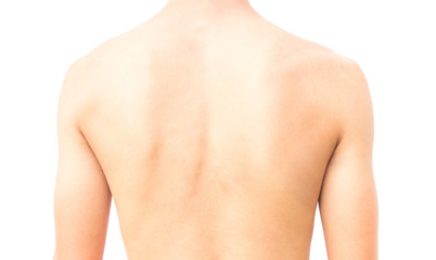Naklejka premium Back of man on white background beauty healthy skin care for men concept