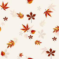 Autumn vector seamless pattern. Hand draw autumn leaves background.