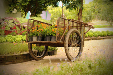 An old truck with flowers