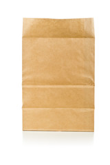 Recycled brown paper bag over white background
