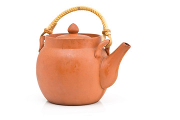 Unglazed brown ceramic teapot