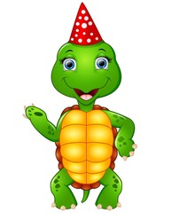 Turtle cartoon celebrating birthday