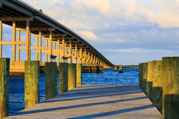 Bridge over bay at sunset in South Nag's Head