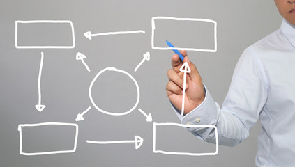 Hand of businessman drawing graphics a symbols geometric shapes