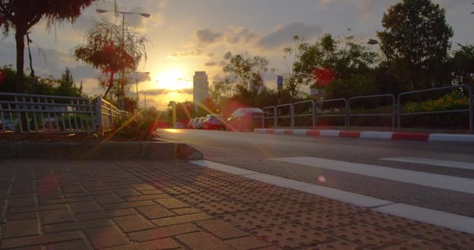Crossroads, sunset, logistic transport. Israel,   4k time lapse. Point of view ground.