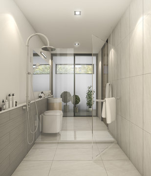 3d rendering white nice modern restroom with good decoration