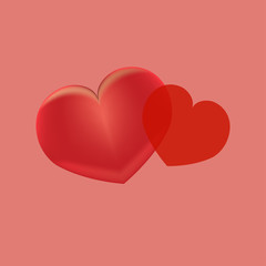 Two red hearts on a pink background