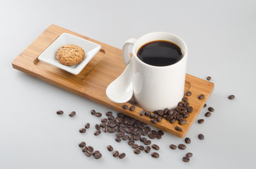 coffee or cup of coffee and cookie on background.