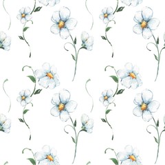 White flowers. Watercolor floral pattern. Seamless hand drawn background 1