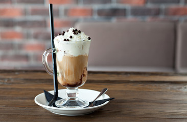 coffee with cream and chocolate balls