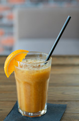 coffee glass with ice on a wooden table