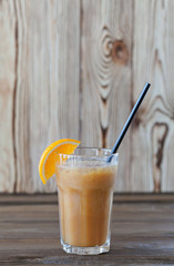 coffee glass with ice on a wooden table