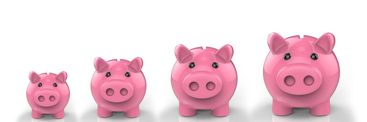 growing piggy bank on white background