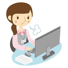 ため息をつくデスクの女性