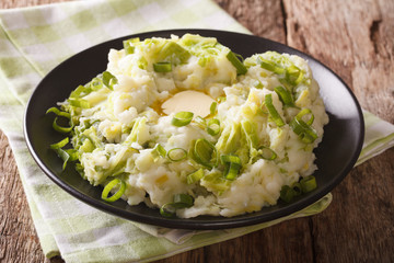 Colcannon the traditional Irish dish with mashed potato and cabbage.  Horizontal

