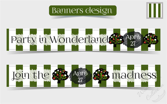 Banners Party in Wonderland - Tree from Forest or Garden. Vector Illustration for Graphic Projects, Parties, Web, Scrapbooking.