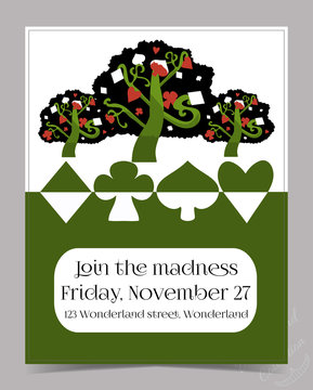 Invitation card - Tree from Wonderland Garden or Forest. Printable Vector Illustration for Graphic Projects, Parties, Scrapbooking and the Internet.