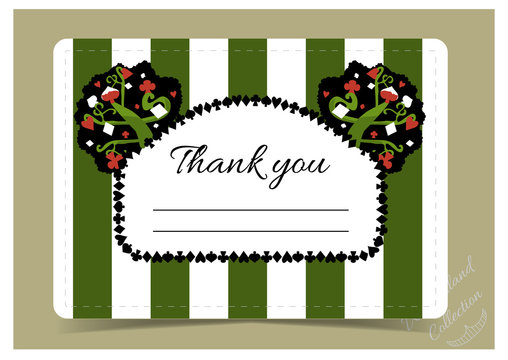 Thank you Note - tree from Wonderland garden or forest.  Printable Vector Illustration for Graphic Projects, Parties and the Internet.