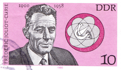 GERMANY - CIRCA 1980: a stamp printed in Germany showing Frederic Joliot-Curie, French Physicist, circa 1980