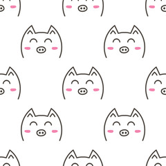 Cute doodle pigs, animals seamless pattern background.