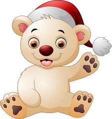 Cute baby bear waving hand 