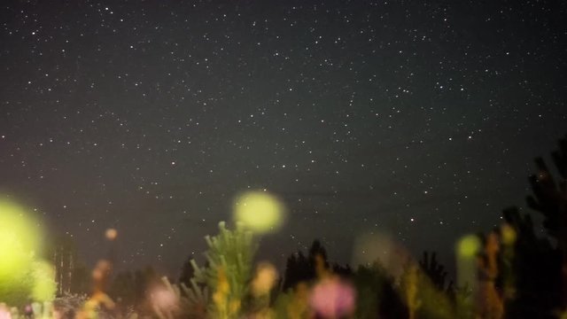 Night Time Lapse.  Nature Landscape And Falling Stars. Fog.