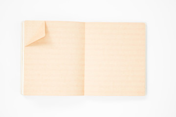 Opened blank brown notebooks and bookmark isolated
