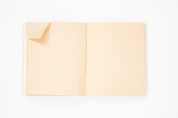 Opened blank brown notebooks and bookmark isolated