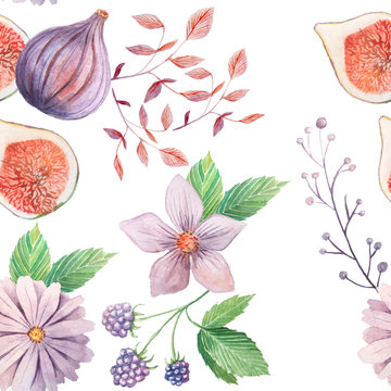 Fototapeta Seamless pattern with flowers and leaves