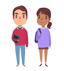 High school / college students. Boy and girl. Vector character.