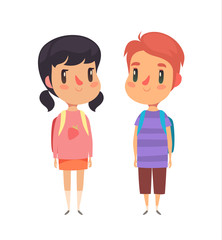 Obraz premium Elementary school pupils. Boy and girl. Vector character.
