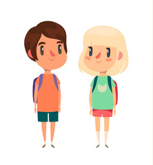 Elementary school pupils. Boy and girl. Vector character.