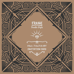 Abstract Doodle vector tribal ethnic style frame - obrazy, fototapety, plakaty