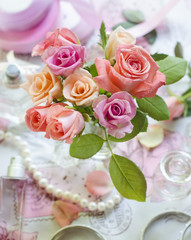 Obraz na płótnie Canvas Floral background. Bouquet of multicolored roses.